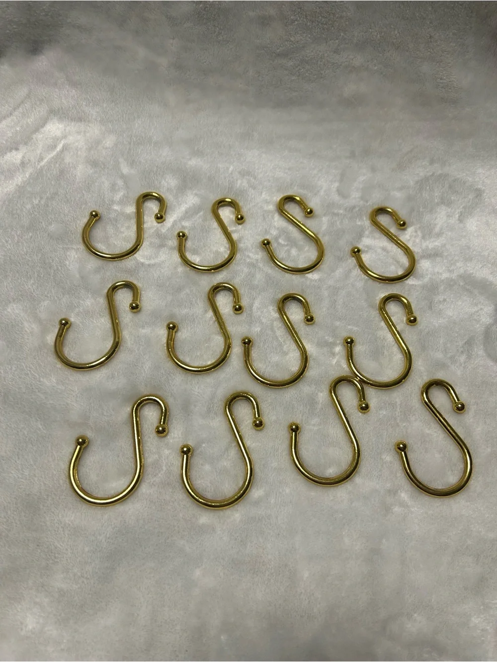 12 gold Metal S Shaped Hooks Hangers Shower Curtain Set of Rings